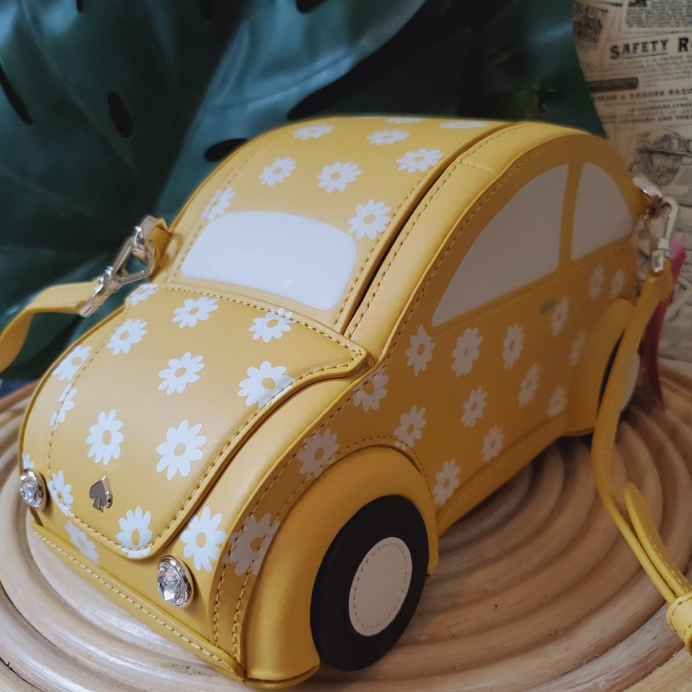 NWT KATE SPADE Beep Beep Yellow Daisy Beetle Bug Car Crossbody Purse Bag - Picture 5 of 8